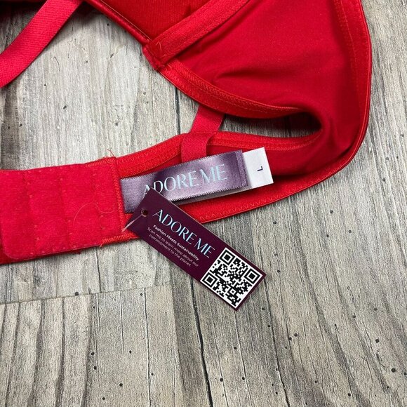 NEW Adore Me Gynger Unlined Quarter Cup Bra Large Red Bow Tie Front Balconette - Picture 6 of 7